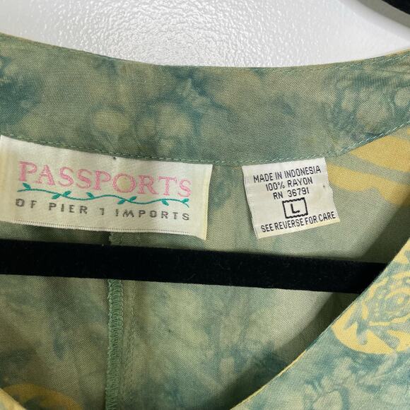 Vtg Passports Pier One Dress Tunic Button Up Aztec Half Sleeve L 90s Boho Rare - Picture 6 of 12